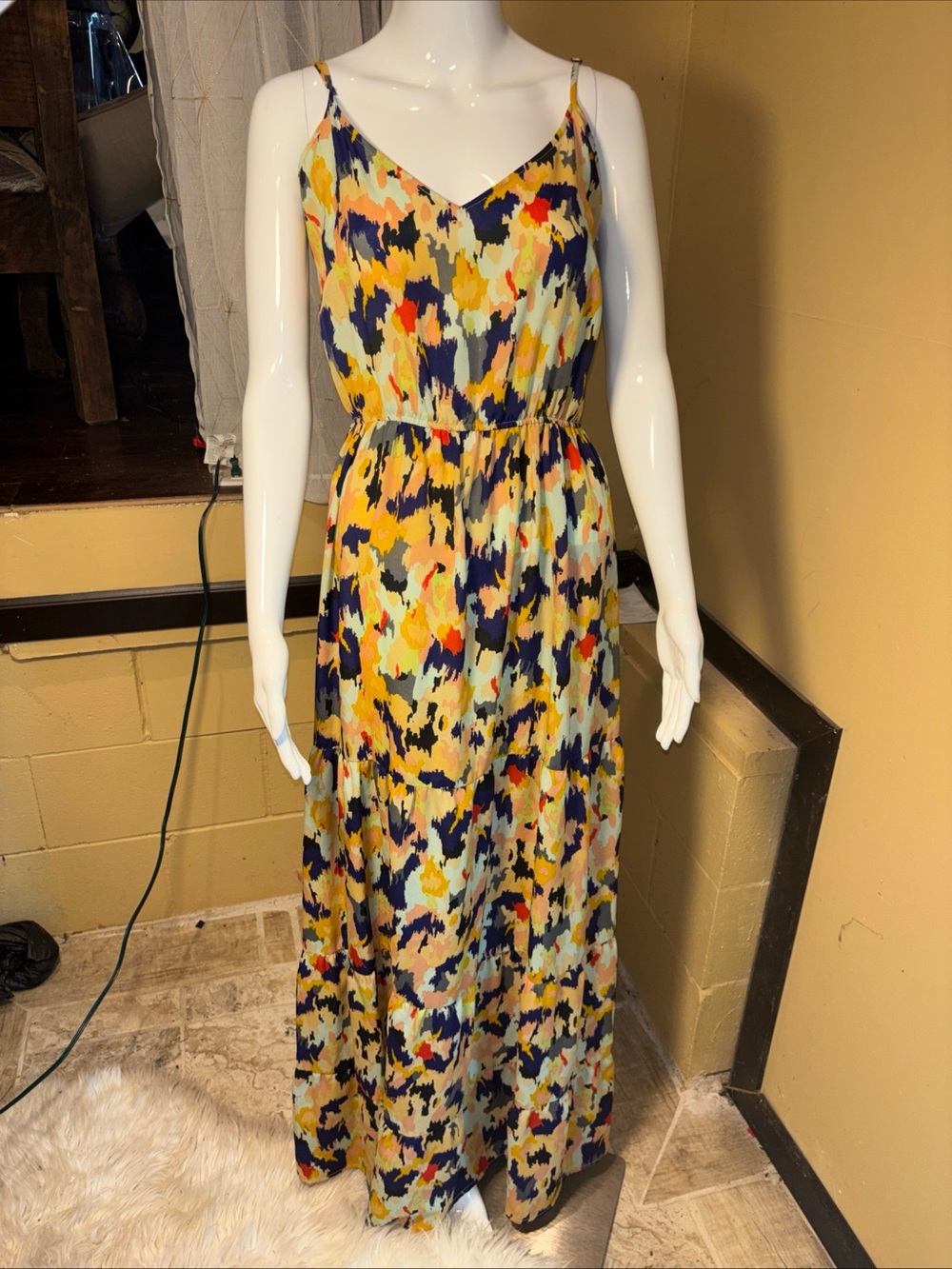 Eight Sixty Yellow Multi Print Spaghetti-Strap Maxi Dress